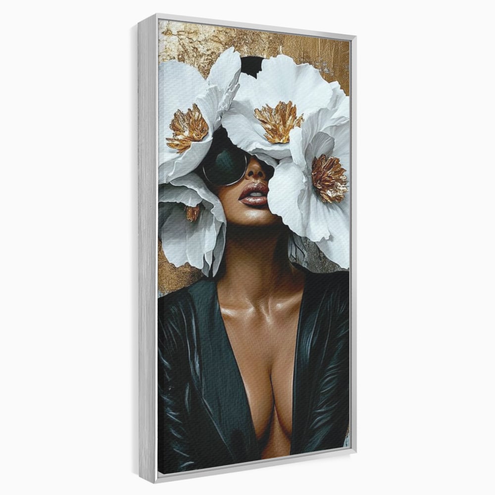 Tablou canvas cu tablou canvas cu silueta feminina, in rama de aluminiu argintiu